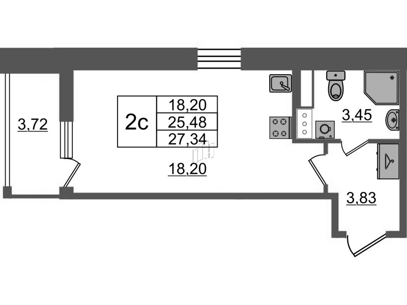 Студия 25,5 м²