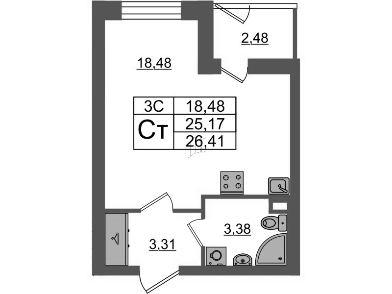 Студия 25,2 м²