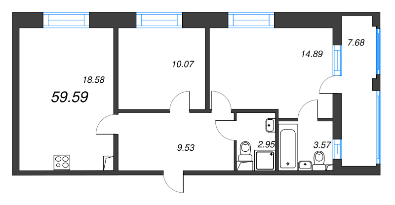 3 ккв (Евро) 59,6 м²