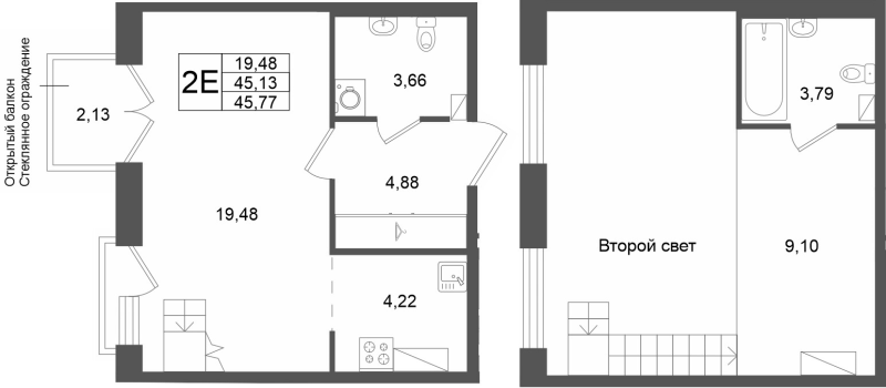 2 ккв (Евро) 45,1 м²