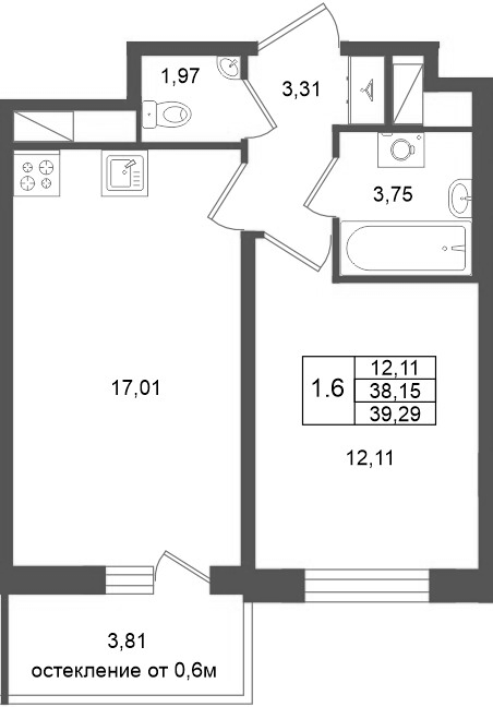 2 ккв (Евро) 38,2 м²