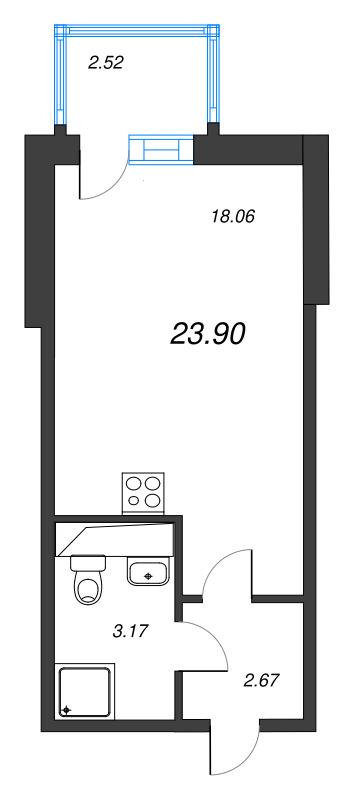 Студия 23,9 м²