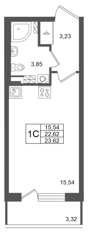 Студия 22,6 м²