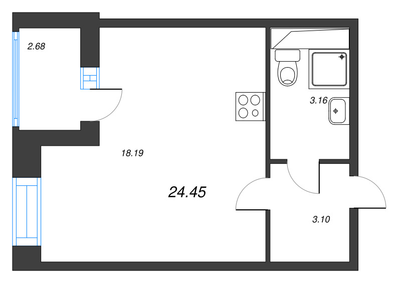Студия 24,5 м²