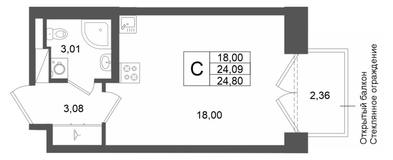 Студия 24,1 м²