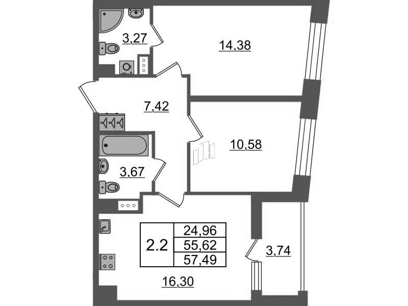 3 ккв (Евро) 55,6 м²