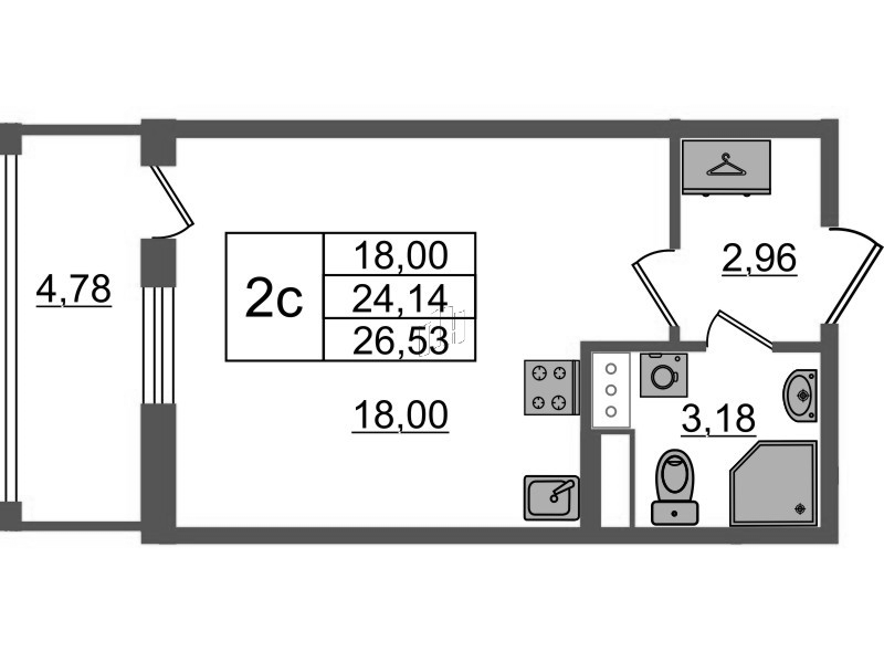 Студия 24,1 м²