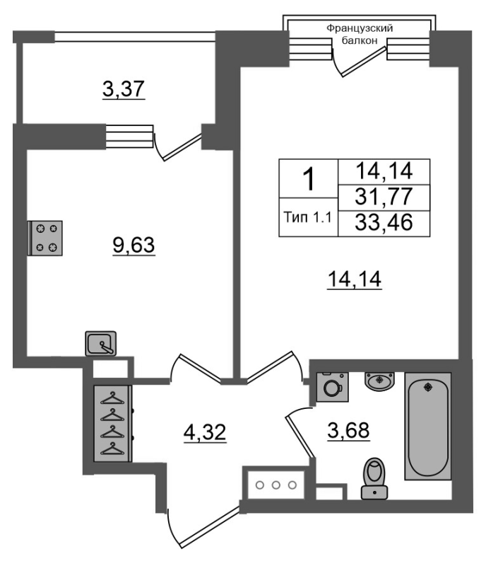1 ккв 31,8 м²