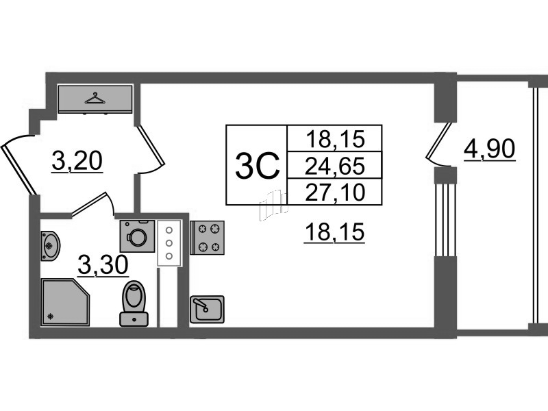 Студия 24,7 м²