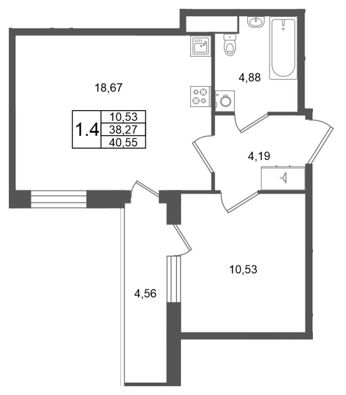2 ккв (Евро) 38,3 м²