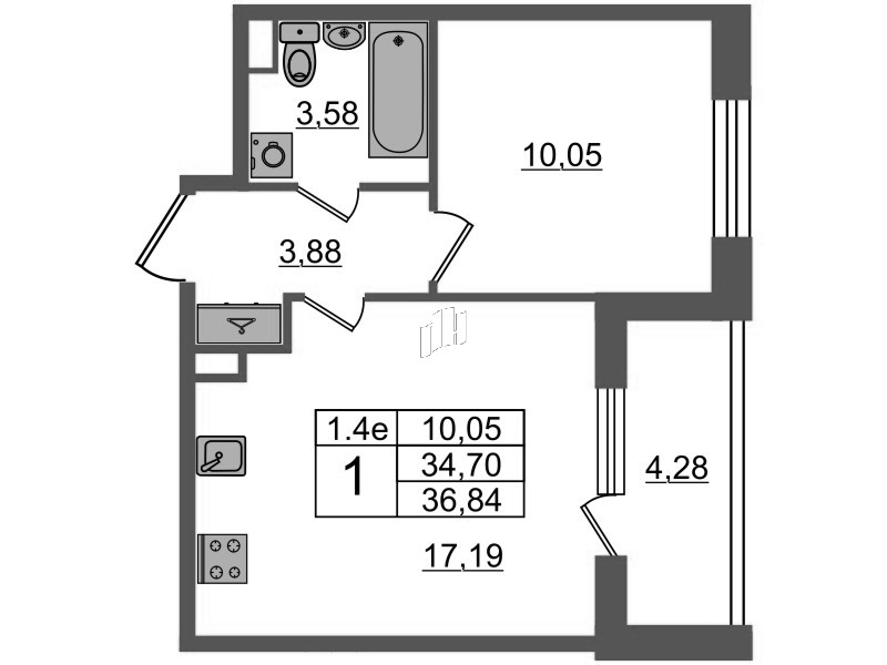 2 ккв (Евро) 34,7 м²