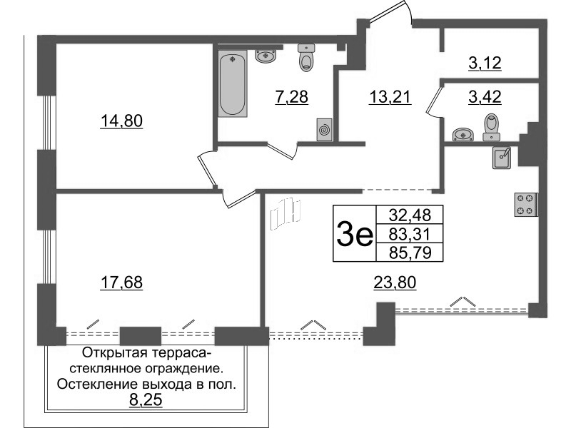 3 ккв (Евро) 83,3 м²