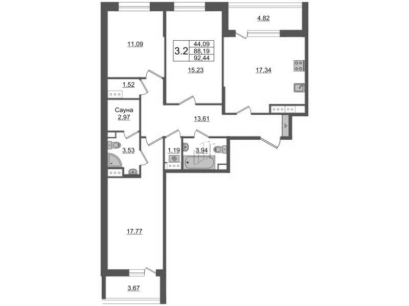 4 ккв (Евро) 86,3 м²