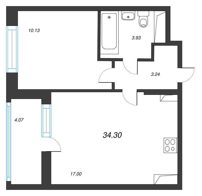 2 ккв (Евро) 34,3 м²