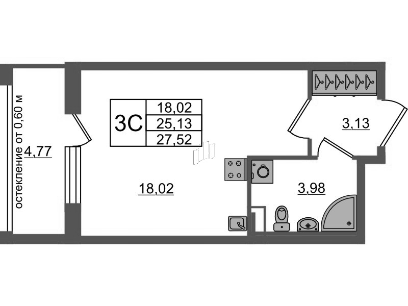 Студия 25,1 м²