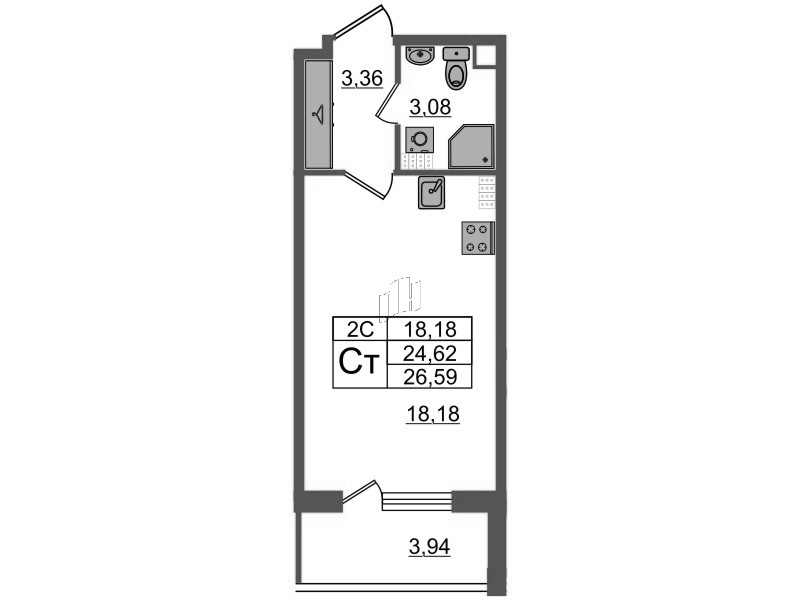 Студия 24,6 м²