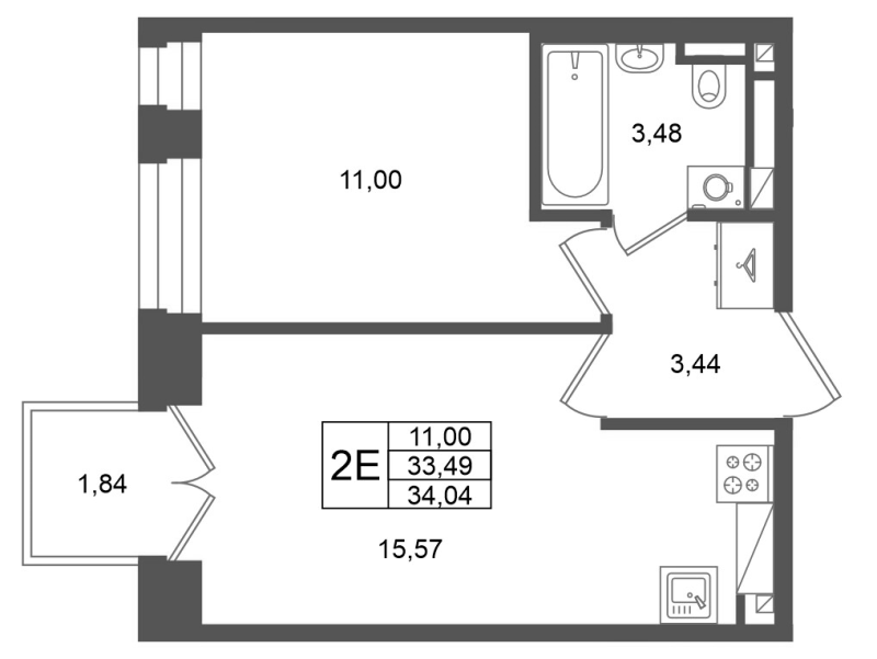 2 ккв (Евро) 33,5 м²