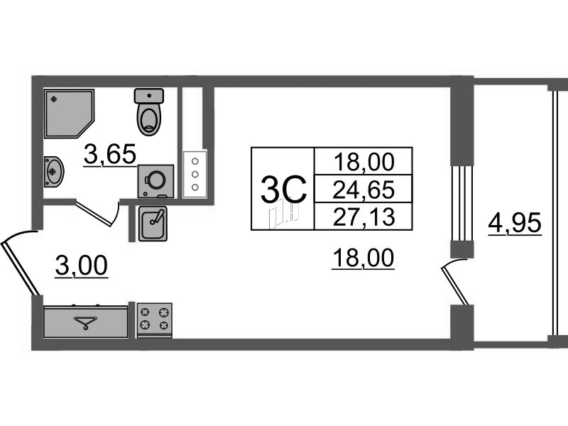 Студия 24,7 м²