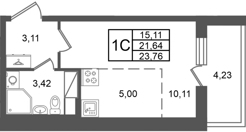 Студия 21,6 м²