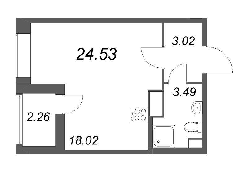 Студия 24,9 м²