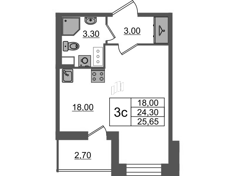 Студия 24,3 м²