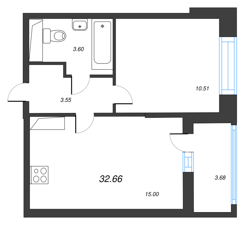 1 ккв 32,7 м²