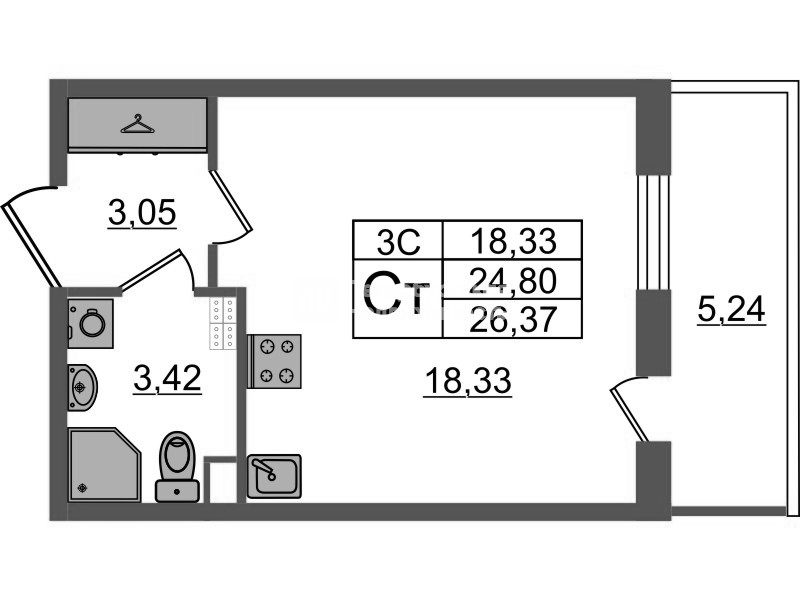 Студия 24,8 м²