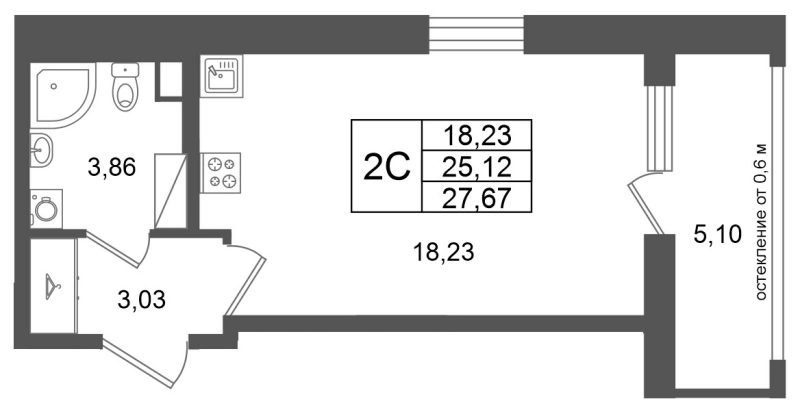Студия 25,1 м²