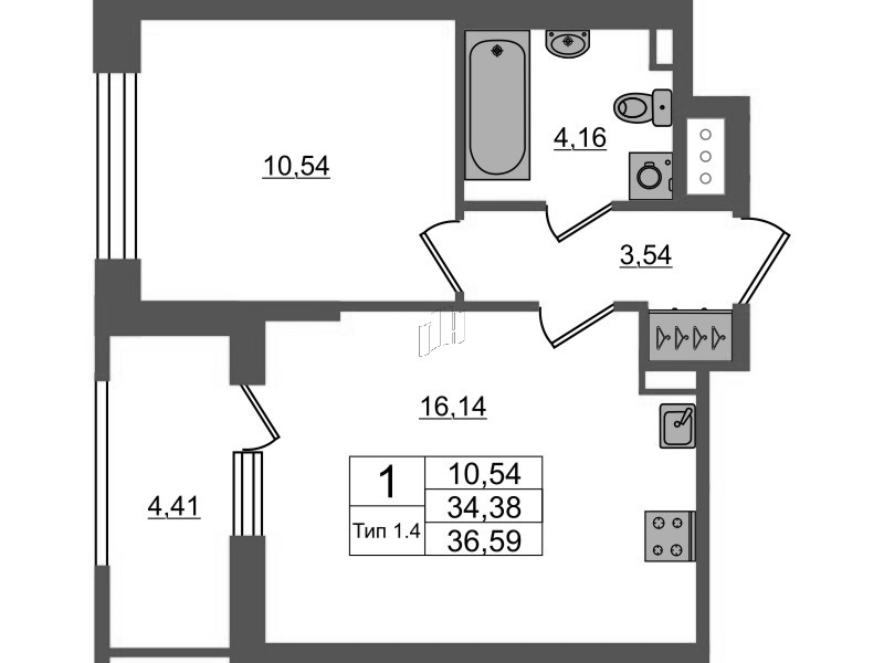 2 ккв (Евро) 34,4 м²