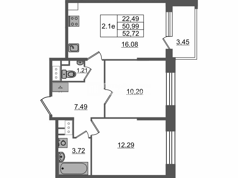 3 ккв (Евро) 51 м²