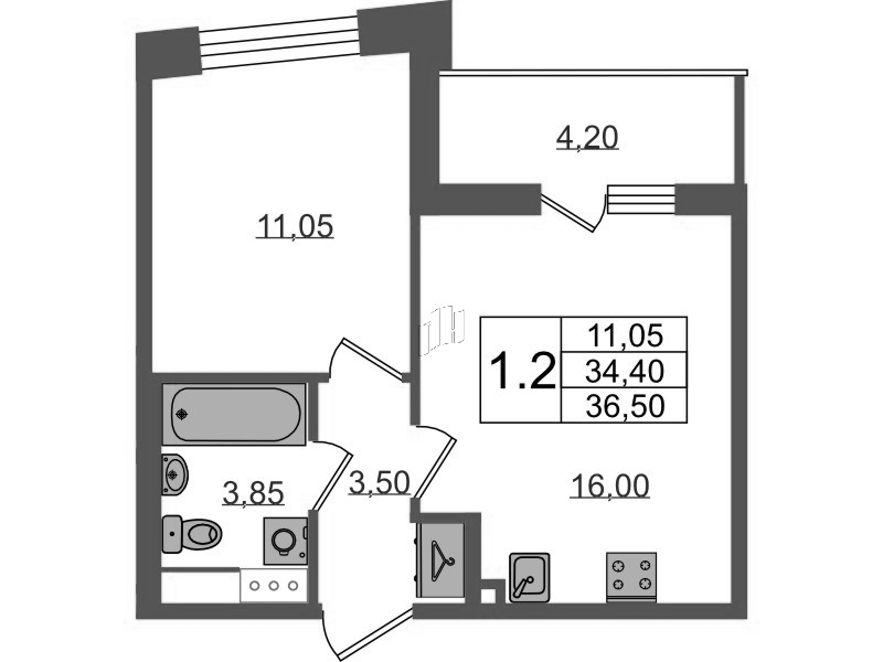 2 ккв (Евро) 34,4 м²