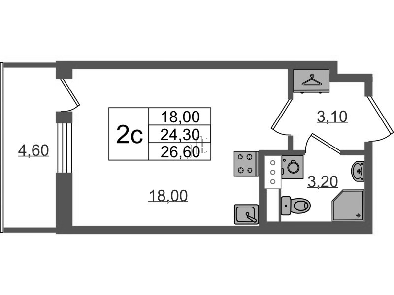 Студия 24,3 м²