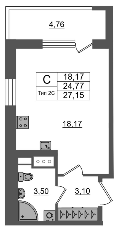 Студия 24,8 м²