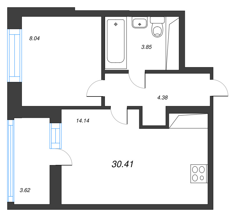 1 ккв 30,4 м²