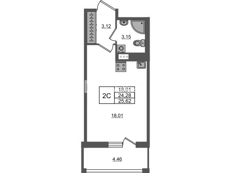 Студия 24,3 м²