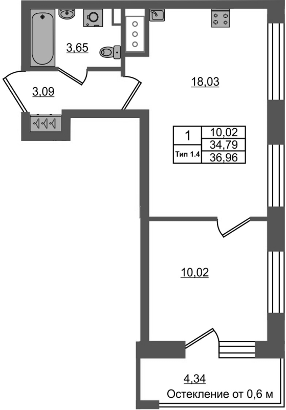 2 ккв (Евро) 34,8 м²