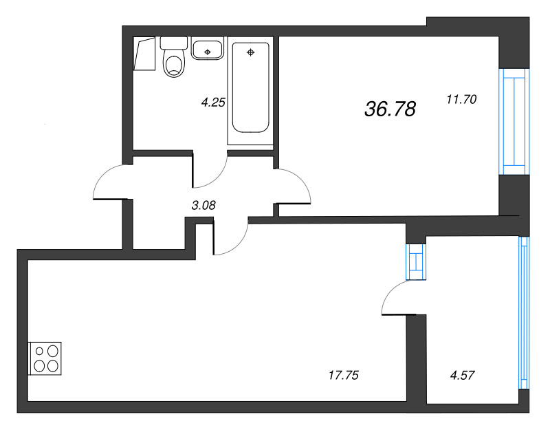 2 ккв (Евро) 36,8 м²