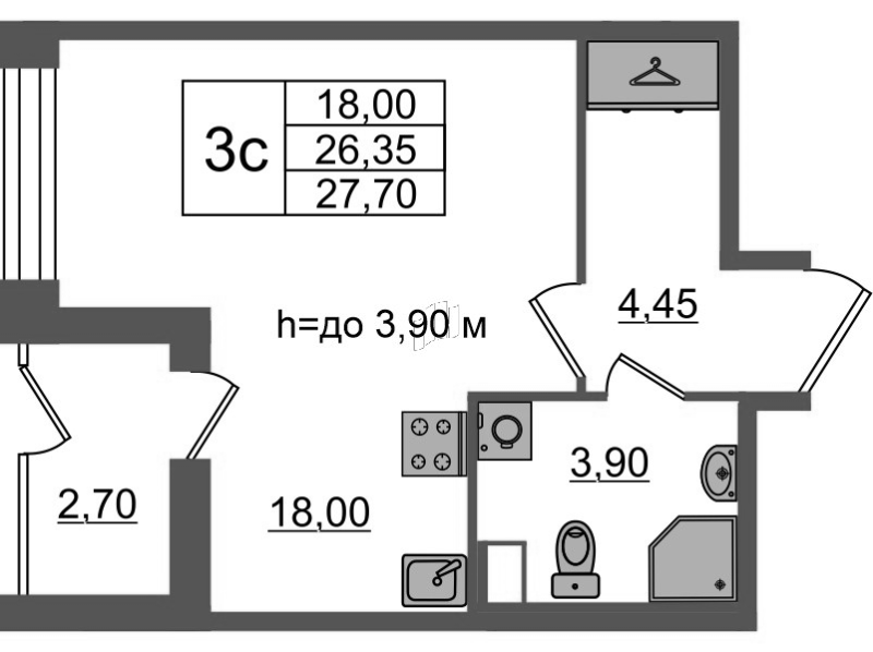 Студия 26,4 м²