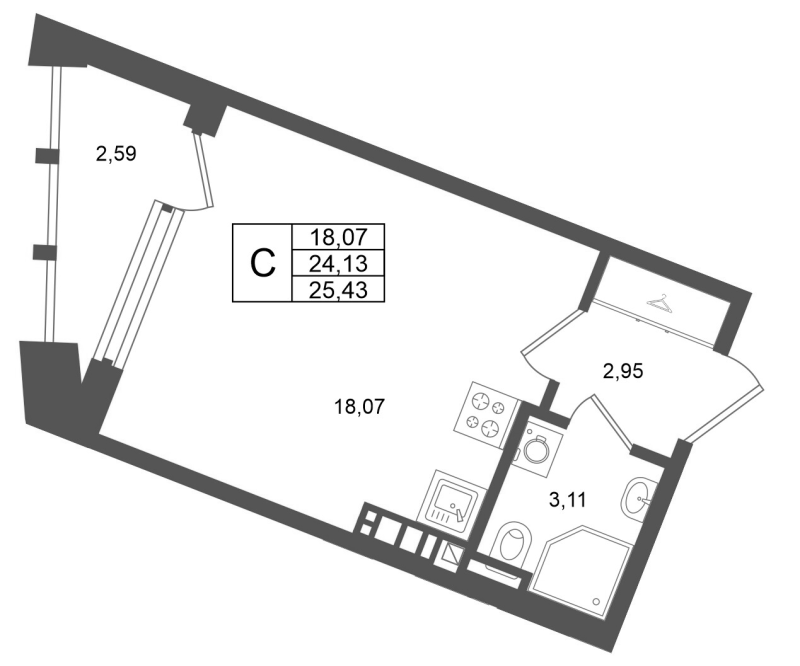 Студия 24,1 м²