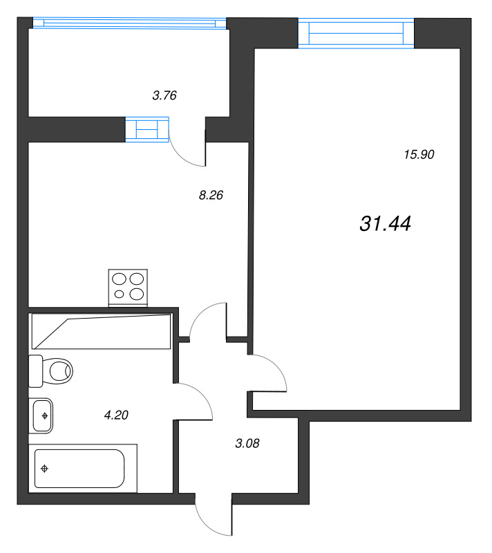 1 ккв 31,4 м²