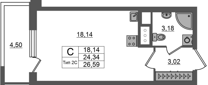 Студия 24,3 м²