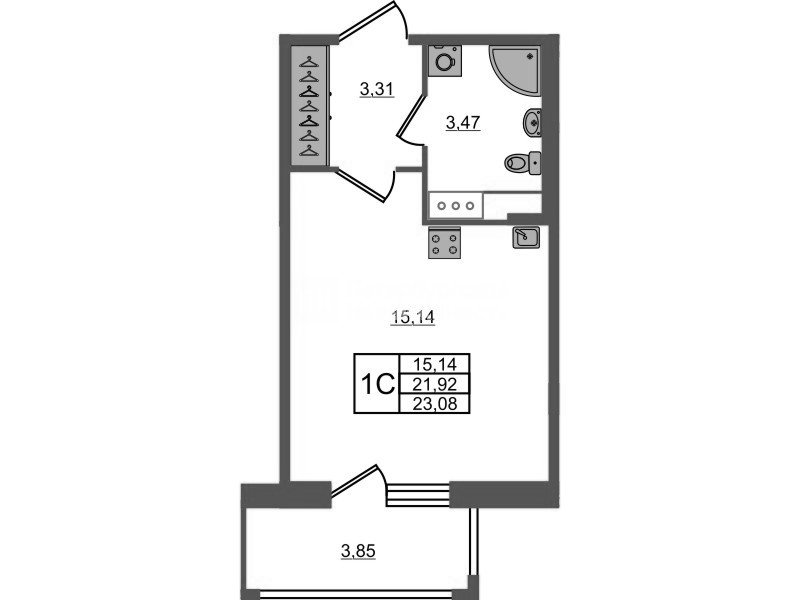 Студия 21,9 м²