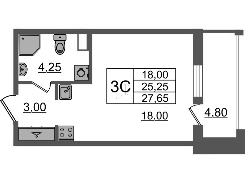Студия 25,3 м²