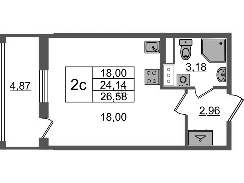Студия 24,1 м²