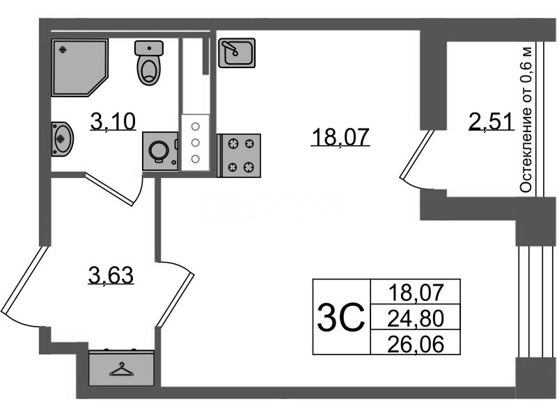 Студия 24,8 м²