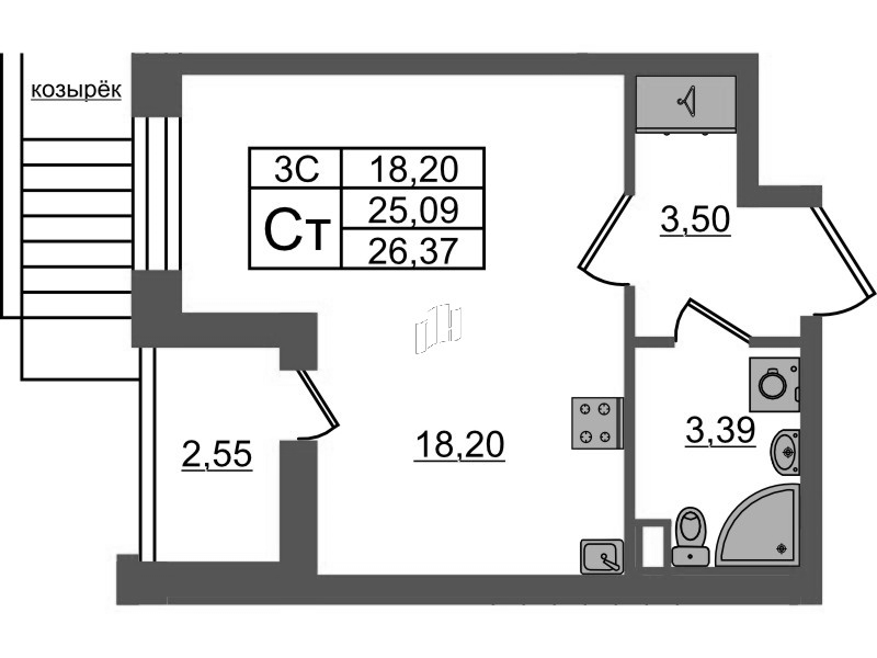 Студия 25,1 м²