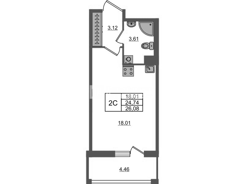 Студия 24,7 м²