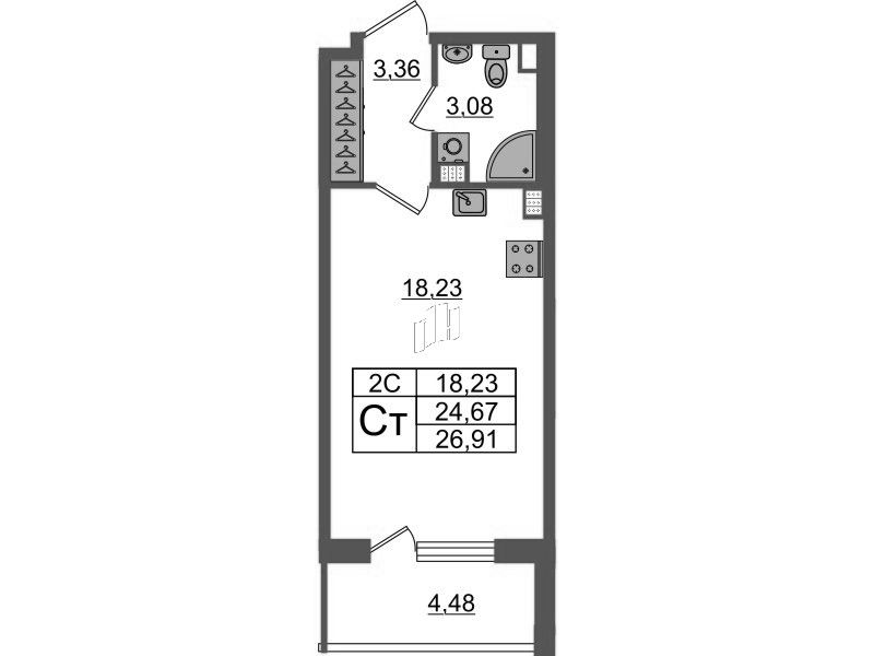 Студия 24,7 м²