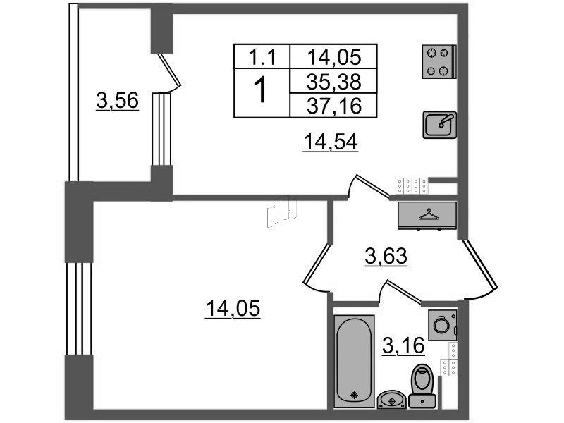 1 ккв 35,4 м²