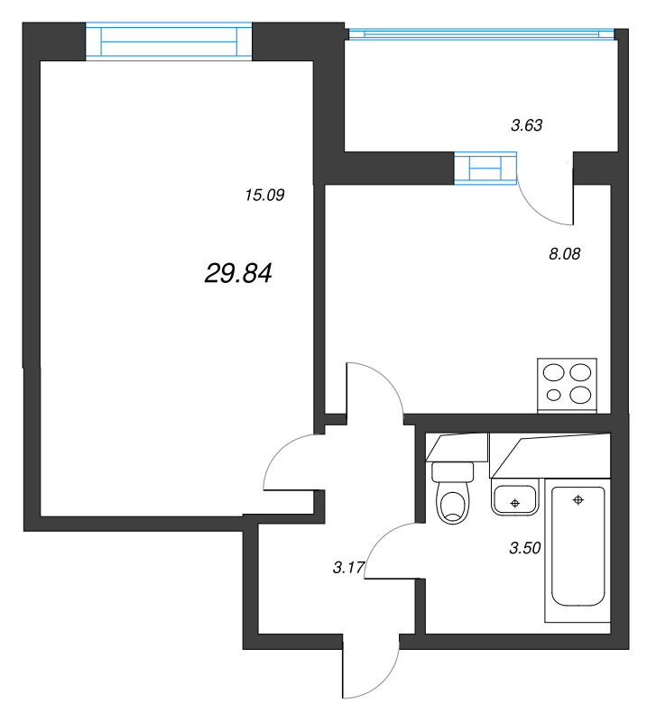 1 ккв 29,8 м²
